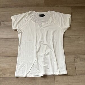 Pendleton Womens cotton Modal Ivory V Neck Short Sleeve Blouse Medium